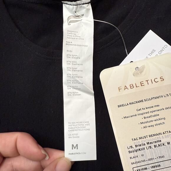 Fabletics Briella Macrame SculptKnit Long-Sleeve Top Black L NWT - Picture 4 of 8